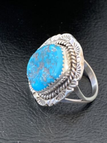 Southwestern Navajo Blue Kingman Turquoise Ring | Sterling Silver | Sz 8 | 12212