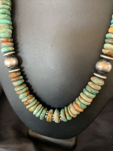 Navajo Pearls Green Turquoise Necklace | Sterling Silver | Authentic Native American | 21" | 12329