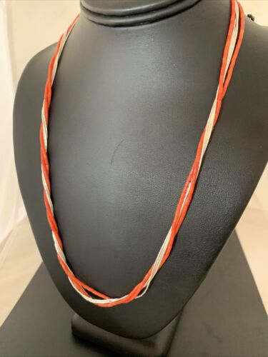 USA Coral Tube Beads Liquid Silver Heishi 5 St Sterling Silver Necklace 2181