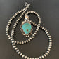 Men's Navajo Pearls Necklace with Blue Turquoise Pendant | Sterling Silver | Authentic Native American Handmade | 11137