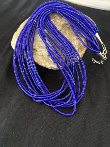 Southwestern Blue Lapis Heishi Necklace | 10 Strand | Sterling Silver | 19" | 2018