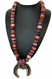 Navajo Purple Red Spiny Sugilite Necklace | Authentic Native American Sterling Silver | Naja Pendant | 00911
