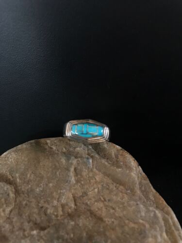 Navajo Sterling Silver Turquoise Inlay Ring | Sz 9.5 | Native American Southwestern | 3434