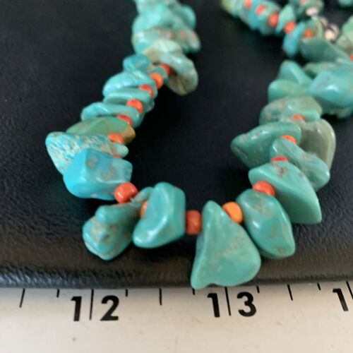 Navajo Green Turquoise & Spiny Oyster Graduated Necklace | Sterling Silver | Authentic Native American | 21" | 14009