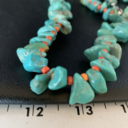 Navajo Green Turquoise & Spiny Oyster Graduated Necklace | Sterling Silver | Authentic Native American | 21" | 14009