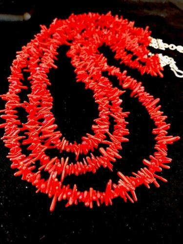 Navajo Deep Sea Branch Coral 3-Strand Necklace | Sterling Silver | Native American Indian