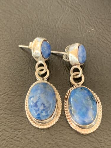 Navajo Denim Lapis Dangle Earrings | Sterling Silver | 1.1" | Authentic Native American Handmade | 1702