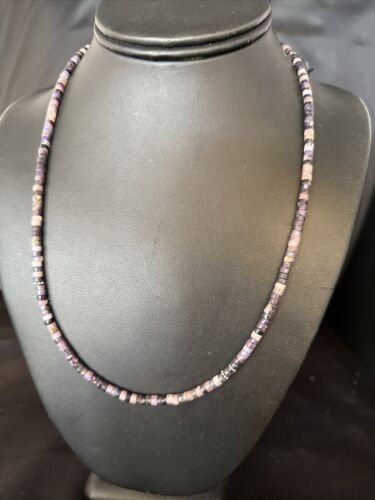 Navajo Sugilite Tube Heishi Necklace | Sterling Silver | 20" | Authentic Native American Handmade | 14517