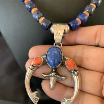 Navajo Native American Blue Lapis Spiny Oyster Naja Pendant | Sterling Silver | 11492 - Masha USA
