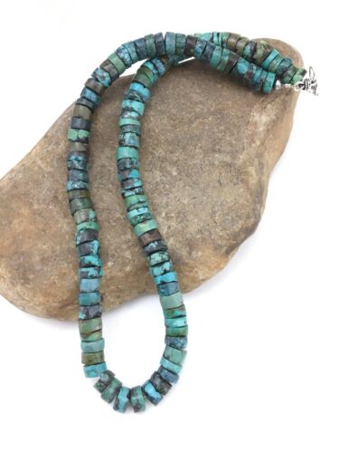 Southwestern Turquoise Heishi Bead Necklace | Sterling Silver | 10mm | 20" | 1152
