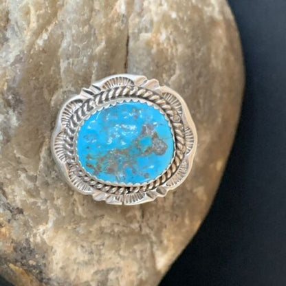 Navajo Blue Kingman Turquoise Ring | Sterling Silver | Sz 8 | Authentic Native American Handmade | 12960