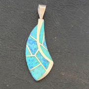 Authentic Native American Navajo Sterling Silver Blue Opal Inlay Pendant | Handmade Jewelry | 12273