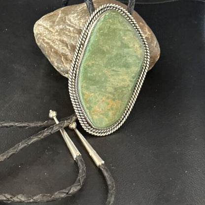 Men's Green Royston Turquoise Bolo Tie | 4" | Sterling Silver | Navajo | Authentic Native American Handmade | 14521