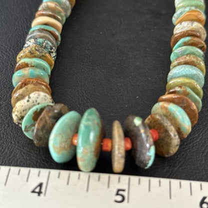 Navajo Turquoise & Red Spiny Oyster Necklace | Sterling Silver | Authentic Native American | 32" | 14379