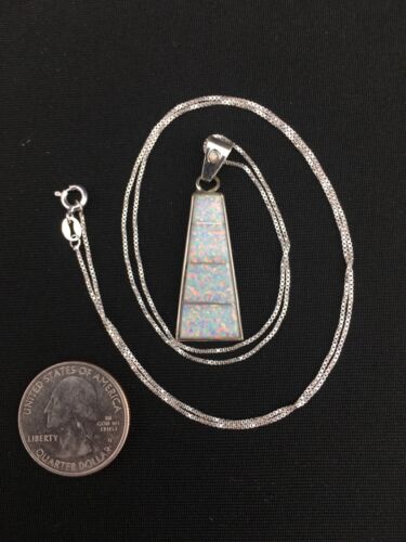 Navajo Opal Inlay Pendant | Sterling Silver Chain Necklace | Authentic Native American Handmade | 18" | 4776