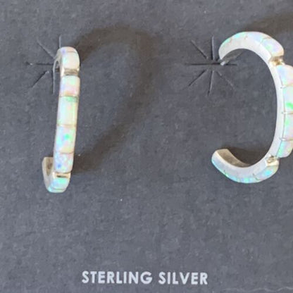 Native American Navajo Hoop Earrings Set | Sterling Silver White Opal | 12772