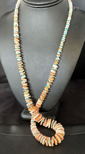 Navajo Sterling Silver Blue Turquoise & Spiny Oyster Graduated Necklace | Authentic Native American | 28" | 14729