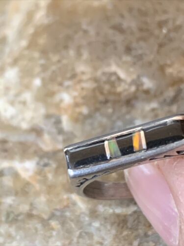Navajo Black Onyx Opal Inlay Ring | Sz 7 | Authentic Native American Handmade | 11143