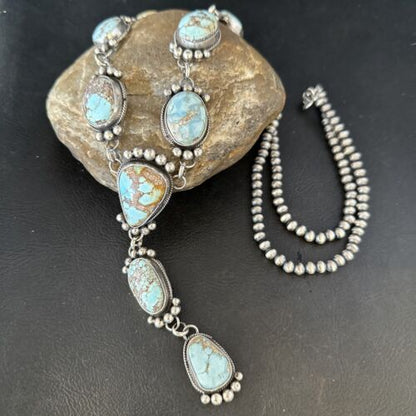 Navajo Golden Hills Turquoise Lariat Necklace | Sterling Silver | Authentic Native American Handmade | 14407 - Masha USA