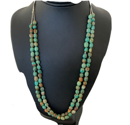 Navajo Sterling Silver Heishi Green Turquoise 2 Strand Bead Necklace | Authentic Native American Handmade | 00871