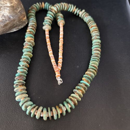 Santo Domingo Green Turquoise Spiny Oyster Necklace | Sterling Silver | 28" | 14730