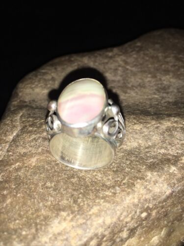 Southwestern Navajo White Mabe Pearl Ring | Sterling Silver | Sz 8 | 01726