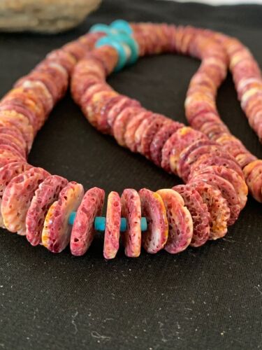 Authentic Native American Navajo Necklace | Purple Spiny Oyster & Turquoise | Sterling Silver Navajo Pearls | 36"