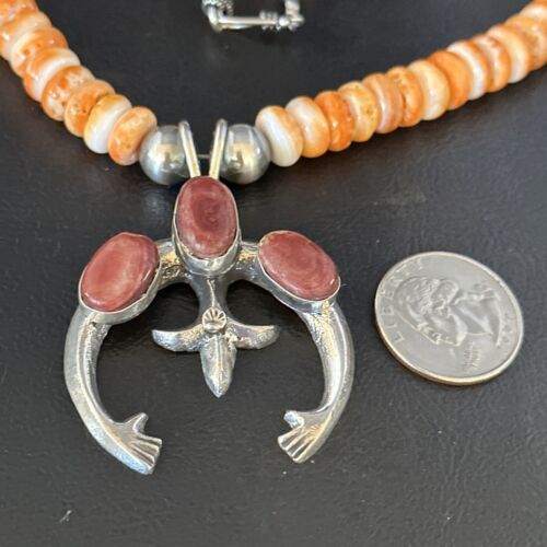 Navajo Purple Orange Spiny Oyster Naja Pendant Necklace | Sterling Silver | 14812