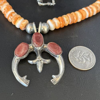 Navajo Purple Orange Spiny Oyster Naja Pendant Necklace | Sterling Silver | 14812
