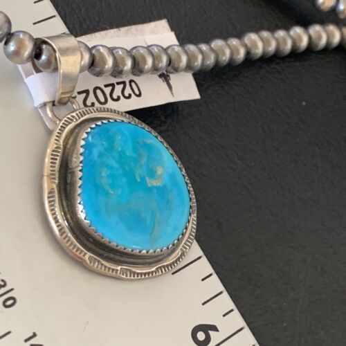 Men's Navajo Pearls Necklace with Blue Kingman Turquoise Pendant | Sterling Silver | Native American Handmade | 2202