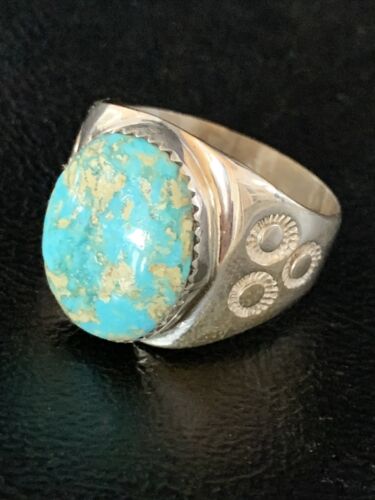 Southwestern Navajo Blue Kingman Turquoise Ring | Sterling Silver | Sz 12 | 14157