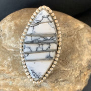Navajo White Buffalo Turquoise Inlay Ring | Sterling Silver | Sz 7 | Authentic Native American Handmade | 12176