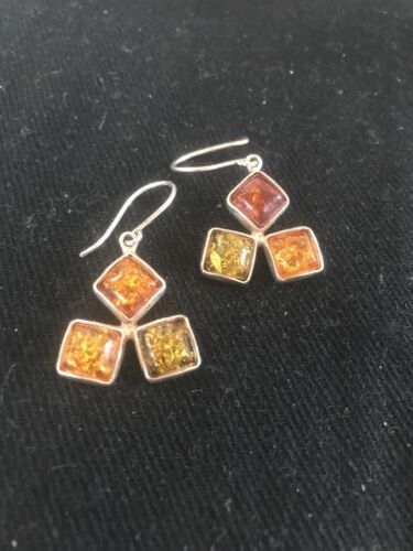 Southwestern Navajo Gold Amber Earrings | Sterling Silver Handmade | 1" | 13105