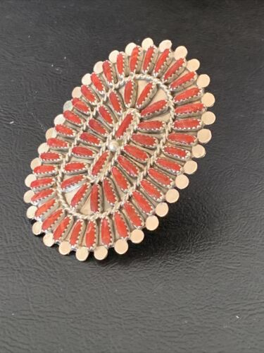 Zuni XL Red Coral Multi-Stone Ring | Authentic Native American Sterling Silver | Multi-Stone | Sz 8 | 11563 - Masha USA