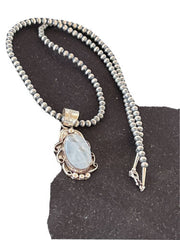 Navajo Blue Larimar Pendant Necklace | Sterling Silver Beads | Authentic Native American Handmade | 01212