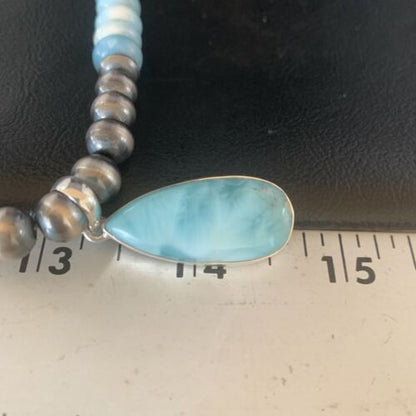 Men's Blue Larimar Pendant | 10mm Navajo Sterling Silver Natural Necklace | Authentic Native American Handmade | 13998