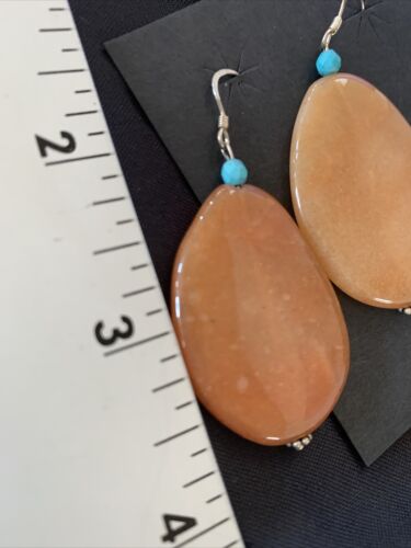 Navajo Tan Jasper and Blue Turquoise Earrings | Sterling Silver | Authentic Native American Handmade | 13103