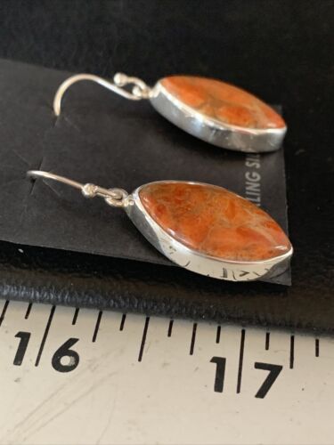 Native American Orange Apple Coral Dangle Drop Earrings | Sterling Silver | 1" | 14096