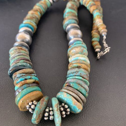 Navajo Green Turquoise Necklace | Sterling Silver | Authentic Native American | 20" Graduated | 10688