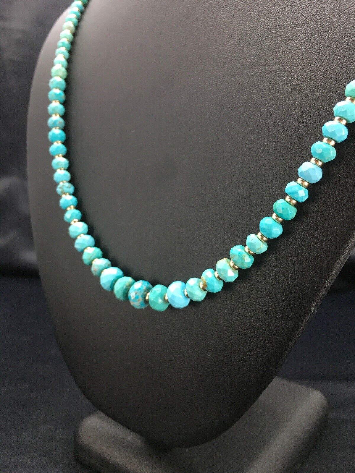 Navajo Faceted Blue Turquoise Necklace | Gold Filled Beads | Authentic Native American | 24" | 2908