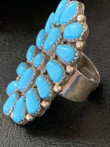 Navajo Kingman Turquoise Cluster Ring | Authentic Native American Sterling Silver | Multi-Stone | Sz 8 | 13856