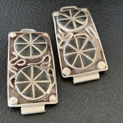 Authentic Native American Navajo Sterling Silver Watch Tips | Vintage Old Pawn Wagon Wheel Design | 12932