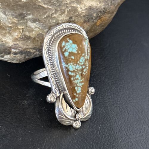 Navajo Blue Turquoise #8 Rings | Sterling Silver | Sz 9.5 | Authentic Native American Handmade | 14287