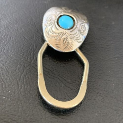 Navajo Turquoise Keyring | Sterling Silver | Authentic Native American Handmade | 2" | 11598