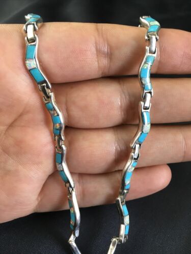 Navajo Sterling Silver Necklace | Spiderweb Turquoise Opal Inlay Pendant | 16" | 10251