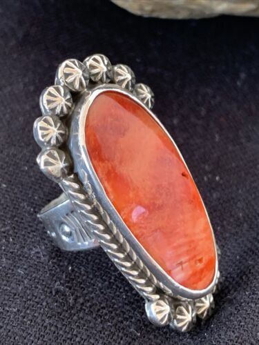 Navajo Red Spiny Oyster Ring | Sterling Silver | Sz 6.5 | Authentic Native American Handmade | 1005