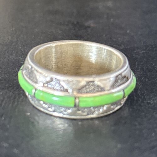 Navajo Green Gaspeite Inlay Eternity Band Ring | Sterling Silver | Sz 9.5 | Authentic Native American Handmade | 14548