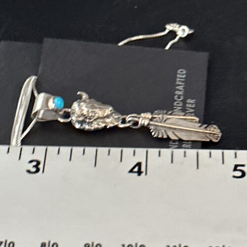 Navajo Buffalo Turquoise Pendant | Sterling Silver | Authentic Native American Handmade | 18" | 14686