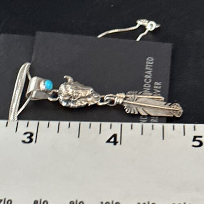 Navajo Buffalo Turquoise Pendant | Sterling Silver | Authentic Native American Handmade | 18" | 14686