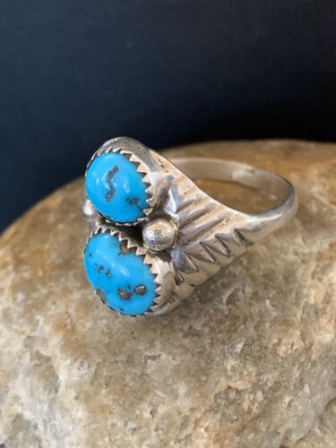 Navajo Kingman Turquoise Multi-Stone Ring | Authentic Native American Sterling Silver | Sz 14 | 105